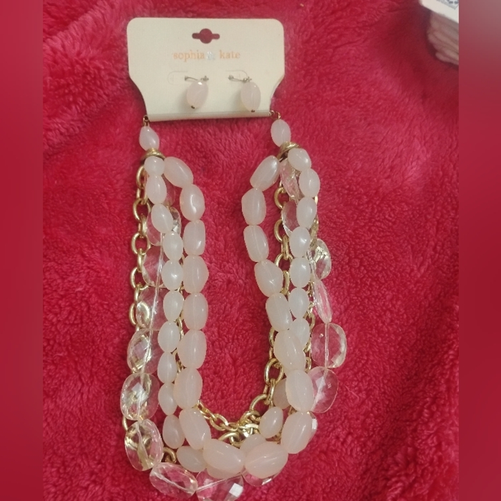 Pink and Gold Beaded Necklace Set